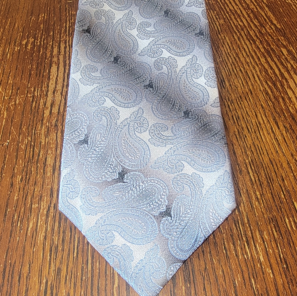 Mens Silk Valerio Garati Hand Made Tie Blue Silver - Picture 3 of 7